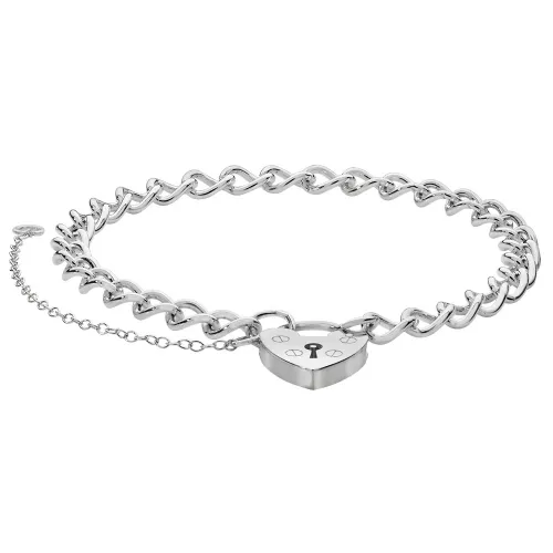 Silver Ladies' Charm Bracelet with Heart Padlock 8.80g